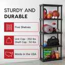 IRIS USA Plastic Storage Shelves |Made in USA| 64"H x 24"W x 12"D - Black, 5 Tier | 12"D x 24"W x 64"H