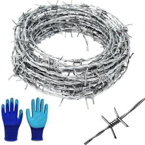 Barbed Wire 50 Ft, 4 Point Barbed Wire Fence, Hot-Dip Galvanized Barb Wire Roll, 18 Gauge Strong and Flexible Wire for Crafts Baseball Ball and Yard Garden
