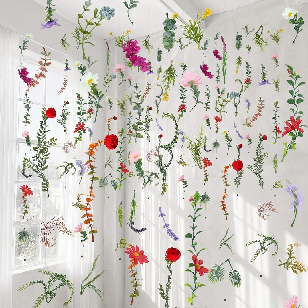 XunYee 6 Pcs 35.4 ft Flower Garlands Artificial Wildflower Vines Floral Hanging Backdrop Fake Flower Garlands Faux Silk Wildflower Vine for Wedding Bridal Shower Home Garden Wall Arch Decor(Spring), 5.9 Feet