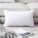 UGASA 14x20 Inch Pillow Cover Pack of 1 Soft Boho Stripe Corduroy Long Rectangular Lumbar Cushion Cover Farmhouse Decorative Throw Pillowcase for Bed, Couch, Sofa, Bedroom, Living Room, Pure White