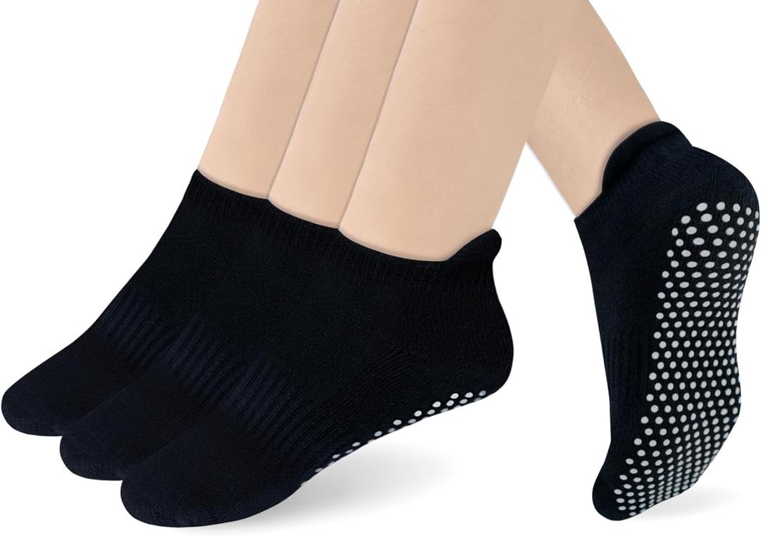 RATIVE Anti Slip Non Skid Barre Yoga Hospital Pilates Socks with Grips for Women Men (Small, 3-pairs/Black)