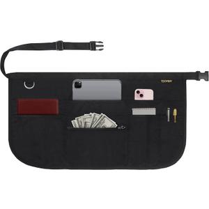 TEXVIDA 7 Pockets Server Apron with Buckle Closure & Zippered Money Pouch  Stain Resistant, Black Waitress Apron