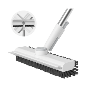 Floor Scrub Brush with Long Handle: 3 in 1 Heavy-Duty Floor Scrubber Brush with Squeegee for Cleaning Tile Bathroom Deck Kitchen Patio