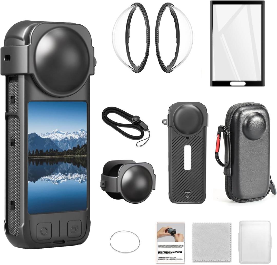 Camera Accessory Kit for Insta 360 X4No Fit for X4 AIR- Lens Guards, Silicone Case, Camera Case,Screen Protectors (Black, Unisex)