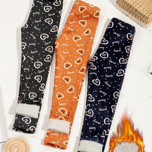 Chicduo Girls Printing Fleece Lined Leggings Kids Warm Winter Pants Girls Stretch Thick Tights, 5-6Y