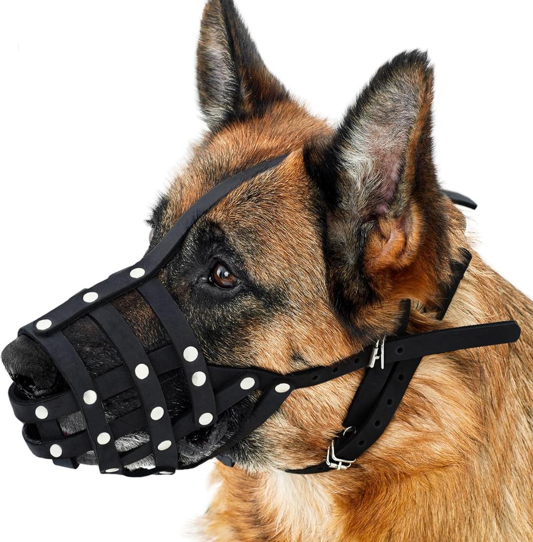 CollarDirect Dog Muzzle German Shepherd Dalmatian Doberman Setter Leather Basket Medium Large Breeds (Black, Large) 