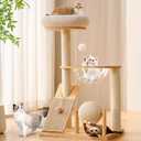 HITTITE Solid Wood Cat Tree Tower with Scratching Post, 37.8 Inches Tall Cat Towers with Scratching Board and Scratcher Ball, Modern Cat Tower With Space Capsule and Removable Top Bed for Indoor Cats.