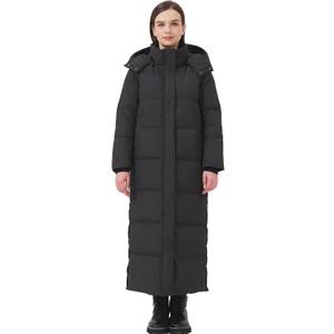 Women's Long Thickened Down Jacket with Thermal Lining,Extended Length Winter Warm Puffer Down Coat with Hem Slit (US, Alpha, Small, Regular, Regular, Black) 