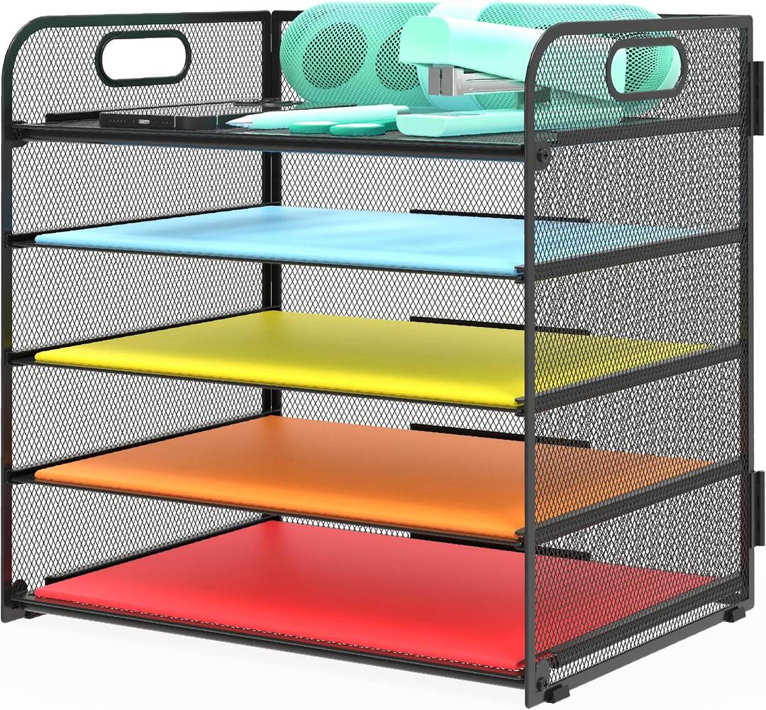 Letter Tray Paper Organizer 5-Tier Desk Organizer File Organizer Paper Holder with Handle, Metal Desktop Document Shelf Tray Office Classroom Organization - Black Letter Tray Paper Organizer 5-Tier Desk Organizer File Organizer Paper Holder with Handle, Metal Desktop Document Shelf Tray Office Classroom Organization - Black