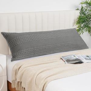 PHF 100% Cotton Waffle Body Pillowcase with Zipper, 1 Pack 20" x 54" Soft Skin-Friendly Pillow Sham, No Filling, Aesthetic Woven and Breathable Waffle Weave Body Pillow Cover for Bed, Dark Grey 