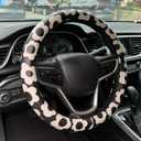 Vintage Groovy Flowers Car Leather Steering Wheel Cover - 15-inch Universal Microfiber- Soft & Breathable & Silicone Anti Slip Auto Steering Wheel Wrap for Women (Black)