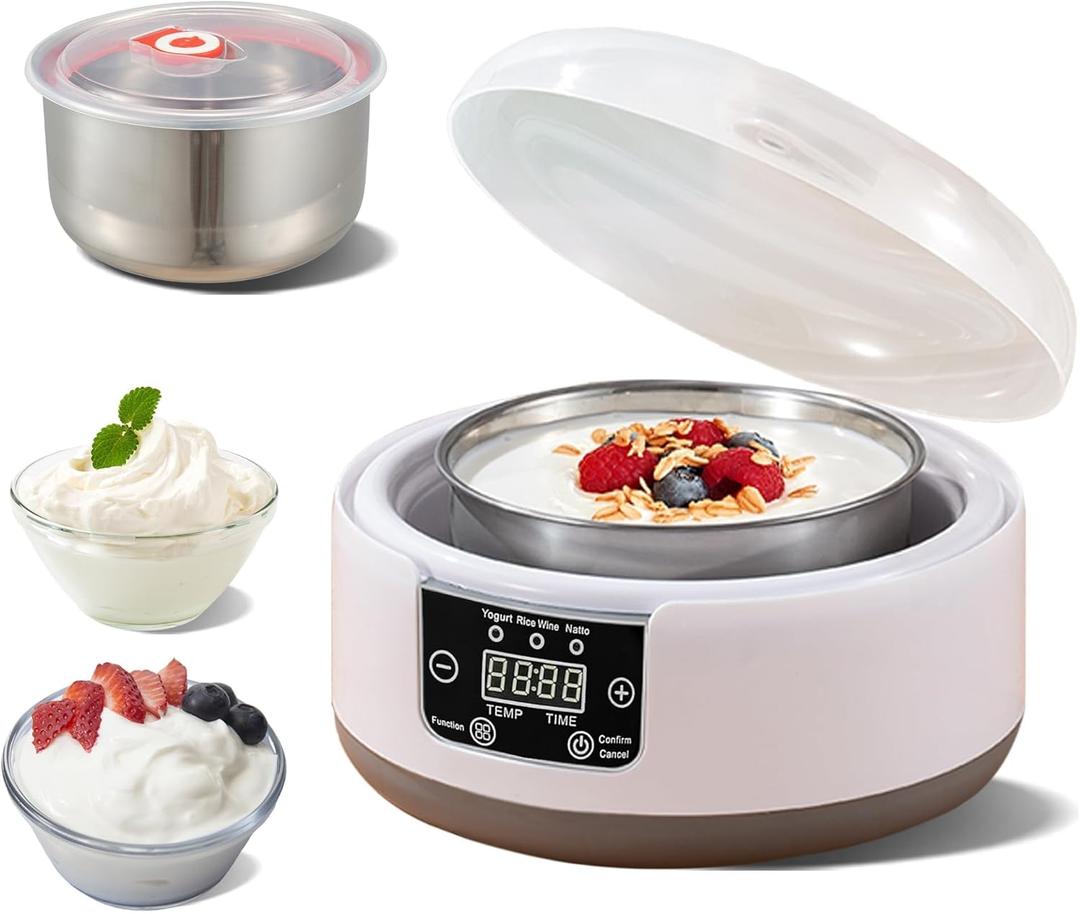 Yogurt Maker with Temperature and Time Control, Intelligent Digital Panel Yogurt Maker machine suitable for Probiotic homemade yogurt, Greek Yogurt, Natto and Rice Wine