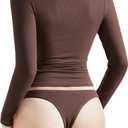 OMKAGI Women Long Sleeve Shirts Cotton Ribbed Fitted Basic Tops Crewneck Y2K Top (Brown, XL)