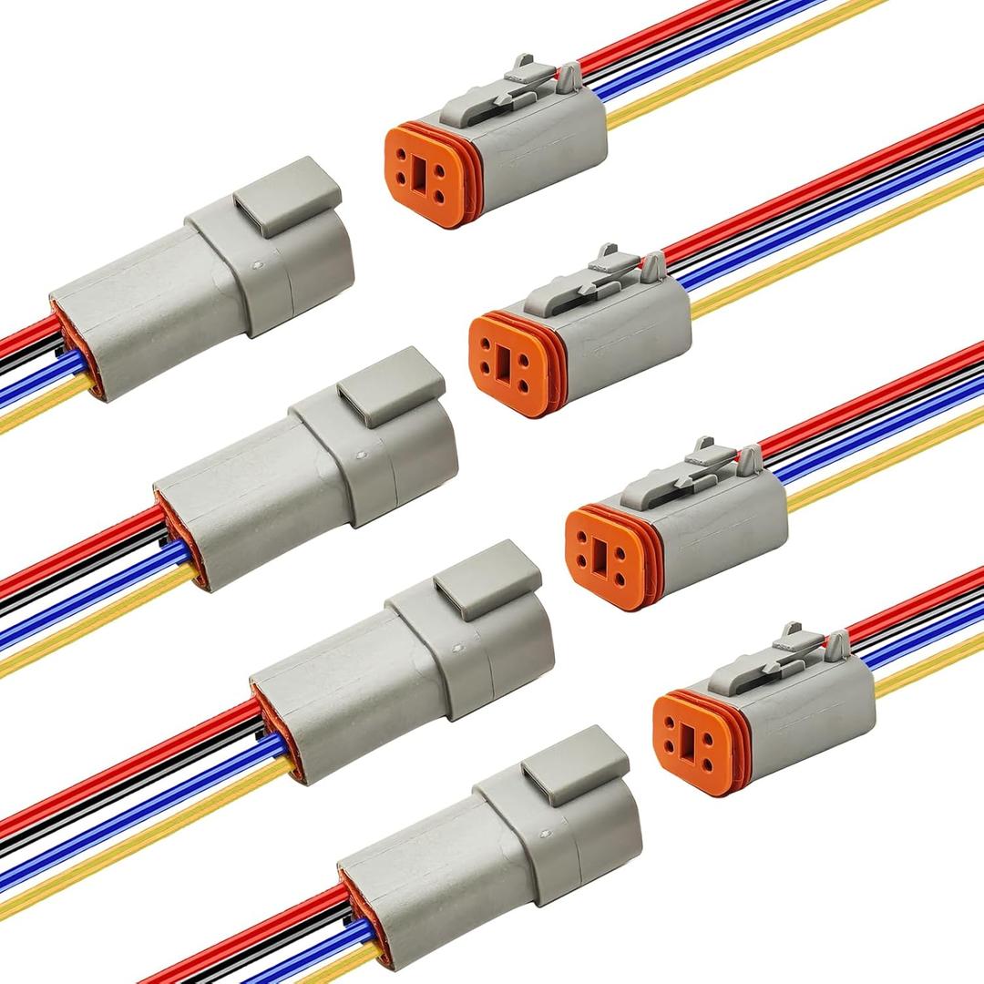 14 AWG 4 Pin DT Connector, 4 Wire Automotive Waterproof Electrical Connectors, 14 Gauge Male and Female Quick Connect Harness for Car Truck Boat -4 Pack