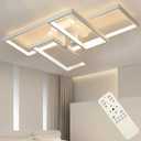 Modern Light Fixture - 55W LED Ceiling Lamp Black Flush Mount Ceiling Light Fixtures,with Remote Control Dimmable Close to Ceiling Chandelier for Bedroom,Dining Room,Kitchen,Office (White)