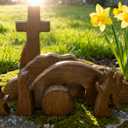 DZX The Empty Tomb Easter Scene and Cross, Wooden Easter Resurrection Scene Cross Jesus Tomb Tray Set, Jesus Nativity Scene Decor for Religious,Christian Gifts,Home Office Tabletop. (A)