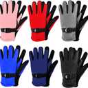 SATINIOR 6 Pairs Winter Gloves Kids Waterproof Ski Gloves Snow Warm Full Finger Snowboard Unisex Gloves for Cold Weather Boys (7-12 Years, Simple Colors)