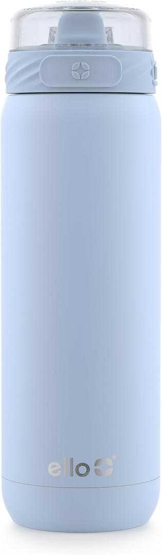 Ello Cooper 22oz Stainless Steel Water Bottle with Straw and Carry Handle, Double Walled and Vacuum Insulated Metal, Leak Proof Locking Lid with Soft Silicone Spout, Reusable, BPA Free, Halogen Blue