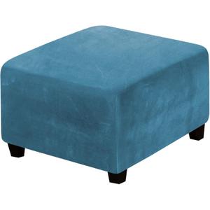 H.VERSAILTEX Square Ottoman Covers Ottoman Slipcover Square Footstool Protector Covers Storage Stool Ottoman Covers Stretch with Elastic Bottom, Feature Real Velvet Plush Fabric, Peacock Blue