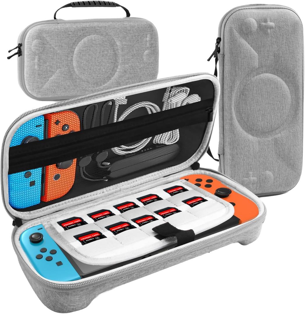CloudValley Large Storage Carrying Case for Nintendo Switch 2, Portable Hard Shell Carrying EVA Travel Game Bag with 10 Game Cartridges for Console, Joy-Con, Games, Accessories, Gray