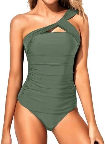 Tempt Me Two Piece Tankini Bathing Suits for Women One Shoulder Swim Top with Bottom Swimsuits.S
