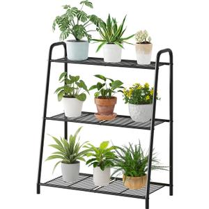 Kitsanery Metal Plant Stand Indoor Outdoor for Multiple Plants,3 Tier Plant Shelf,Large Heavy Duty Flower Holder Ladder Plant for Living Room, Patio, Balcony (Black)