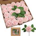 ZAMMAZ Artificial Roses Flowers 100pcs Blush Pink Real Looking Foam Fake Roses with Stems for DIY Wedding Bouquets Bridal Shower Centerpieces Party Decorations, Light Pink