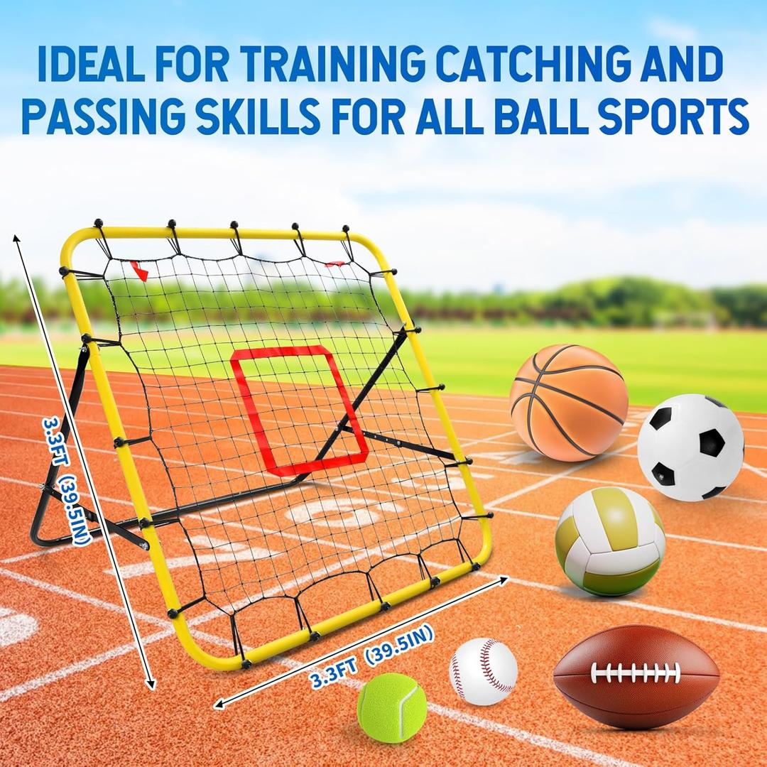 3.3Ft Rebounder Net, Multi-Sport Trainer for Soccer and Volleyball, Adjustable Angles, Easy Storage, Durable Construction, Enhances Agility, Precision, Reflexes, Solo Practice
