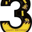 Construction Birthday Candles for Cake - Number 3 Candle Birthday Boy Construction Party Decorations Black and Yellow Caution Tape Party Decorations