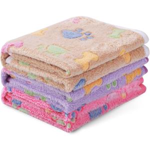 1 Pack 3 Blankets Super Soft Fluffy Cute Bone Pattern Pet Blanket Flannel Throw for Dog Puppy Cat Pink/Brown/Purple Small