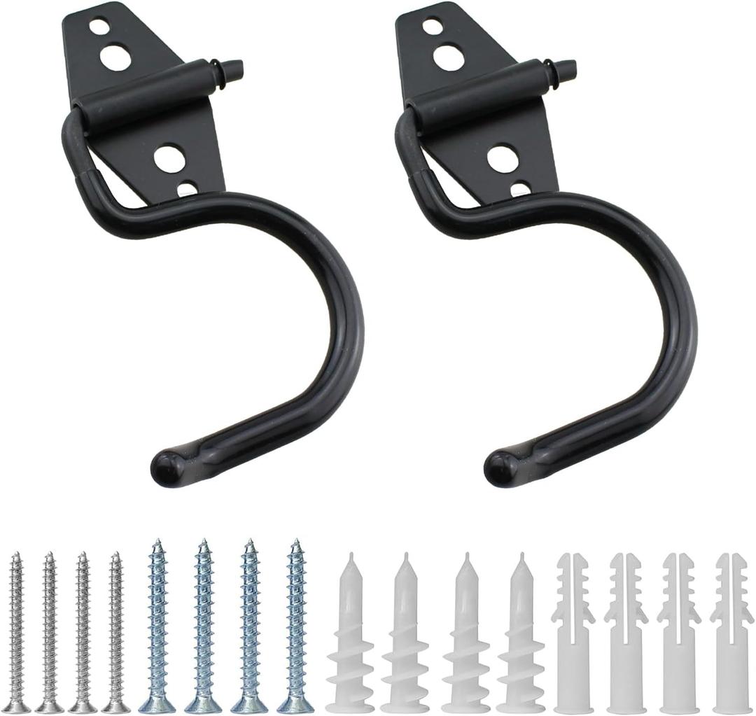 TAODAN 2PCS 5x2.8inch Black Heavy Duty Steel Garage Storage Hooks with Screws for Hanging Gardening Tool