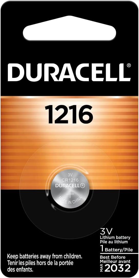Duracell CR1216 3V Lithium Battery, 1 Count Pack, Lithium Coin Battery for Key Fob, Car Remote, Glucose Monitor, CR Lithium 3 Volt Cell