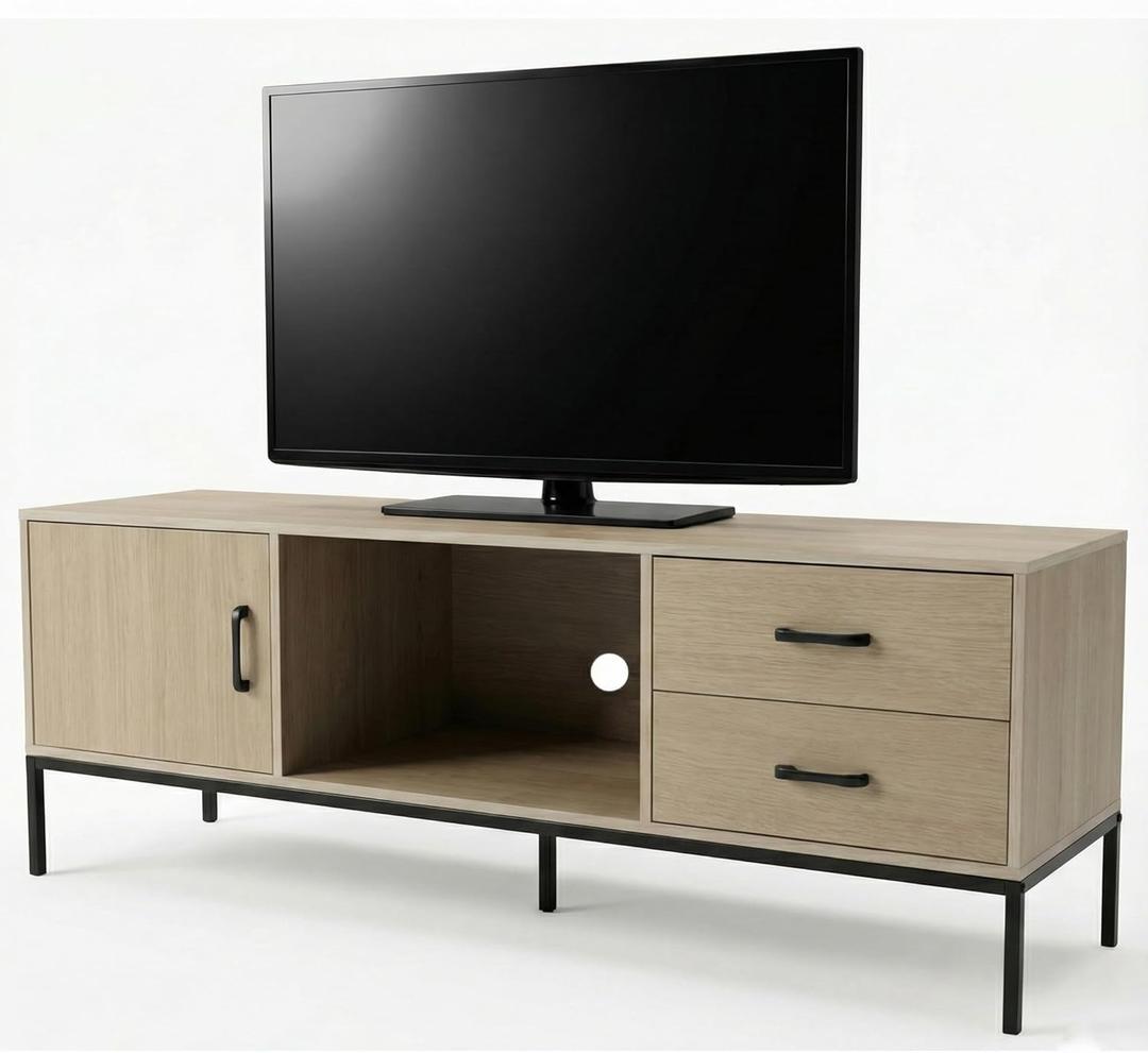 TV Stand for 55/60 Inch TV, Modern Wood Entertainment Center with Storage, 52" Media Console Table with 2 Drawers & Door Cabinet, Television Stands for Living Room & Bedroom (Wood Tone)