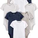 Simple Joys by Carter's Baby 8-Pack Short-Sleeve Bodysuit (6-9 Months, Navy Heather/White/Oatmeal)