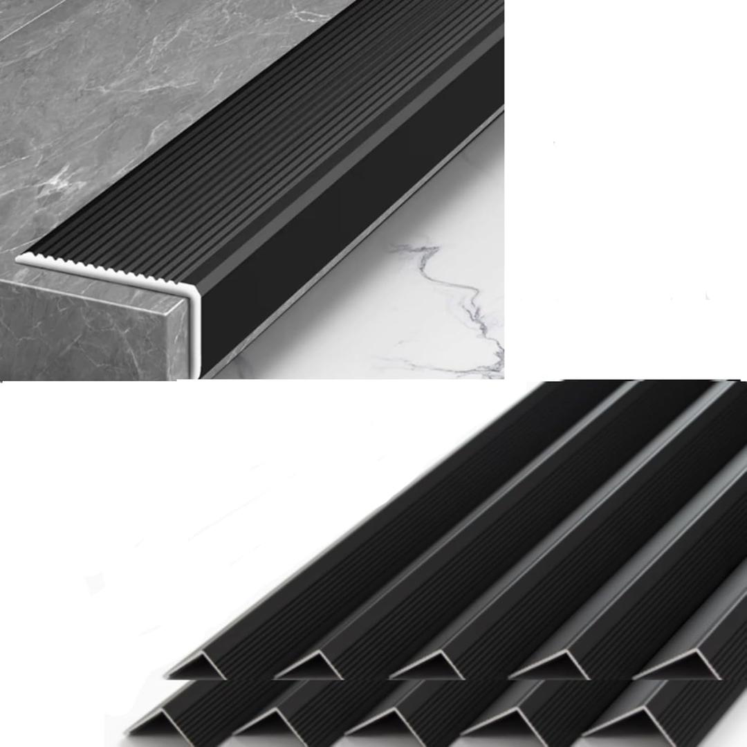 10-Pack 36 Inch Aluminum L-Shaped Non-Slip Stair Edge Protector,Nosing Matte Black,Waterproof and Trim for Indoor and Outdoor