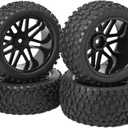 12mm Hex Wheel Rims Mesh Shape Rubber Tires with Sponge 88mm/3.46" Replacement for 1/10 RC Off-Road Car Truck Monster,Black
