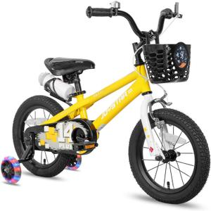 JOYSTAR Pluto 12 14 16 18 20 Inch Kids Bike with Light Up Training Wheels, Kids' Bicycle for Boys Girls Age 3-12 Years, Children Bikes, Multiple Colors (Yellow)