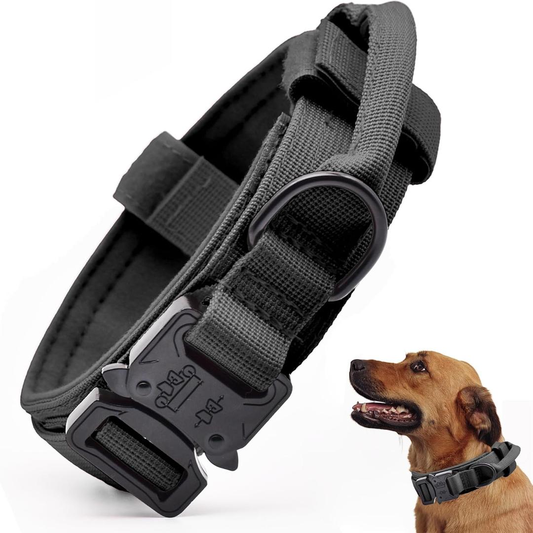 Tactical Dog Collar, Adjustable Military Training Nylon Dog Collar with Control Handle and Heavy Quick-Release Metal Buckle for Dogs, Black (XXL :Width 1.5",neck 24-29")