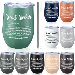 Patelai 10 Pcs Social Worker Appreciation Gifts for Coworker Employee 12 oz Tumbler Stainless Steel Inspirational Thank You Mug for Teacher Nurse Volunteer Social Worker Month(Classic)