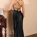 Memoriesea Women's Sexy Spaghetti Strap Bodycon Cowl Neck Party Cocktail Maxi Dress (Black, L)