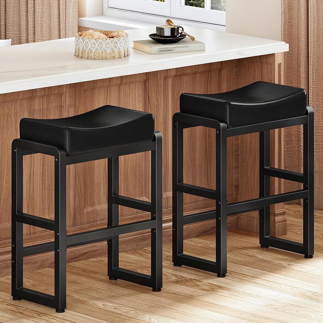 HOOBRO Bar Stools Set of 2, Counter Height Bar Stools, Saddle Barstools, 17.3"L x 11"W x 25.1"H