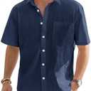 J.VER Men's Linen Short Sleeve Shirts Cotton Casual Lightweight Button Down Shirt Beach Vacation Summer Tops with Pocket XL