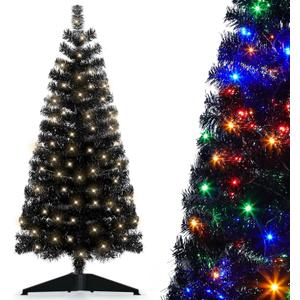 Pre-Lit Artificial Christmas Tree, Warm White Lights, Colorful Lights, Includes Stand, 4 feet (Black)