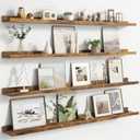Floating Picture Ledge Shelves for Wall Set of 4, 48 Inch Wall Shelves with Lip Long Large Nursery Book Shelf for Toys Storage Kids Bookshelf Wall Mounted Living Room Bedroom Decor Frames (48'', Set of 4, Brown)