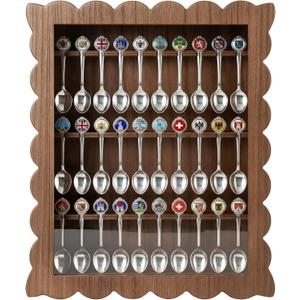 30-Souvenir Spoon Display Case, Wall-Mounted Wooden Spoon Rack with Lock, Vintage Spoons Display Cabinet for Collection Display Decoration 12.2Wx 2.8D x 15.7H in (Brown)