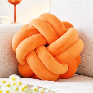 Knot Ball Pillow, Round Decorative Throw Pillows Cushion, 8 Inch Orange Soft Plush Knotted Pillows Pillow, Modern Home Throw Knot Decorative Cushion