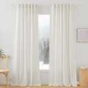 RYB HOME Flax Linen Blend Curtains - Light Filtering Rich Linen Semi Sheer Airy Breathable Window Treatments Soften Sunlight for Farmhouse Living Room Dining Door, W 52 x L 90 inch, 2 Panels
