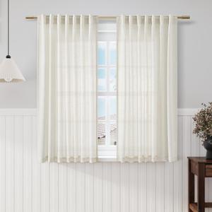 Nanspring Cream Linen Back Tab Rod Pocket Curtains 52 Inch Length for Small Windows 2 Panels Set Privacy Semi Sheer Neutral Modern Farmhouse Window Curtain Linen Drapes Rustic Curtain Natural 52x52