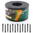 Black Plastic Garden Landscape Edging, 2” Tall Border Coil, Flexible and Strengthened with Anti-UV Treatment (100ft with 30pcs Stakes)