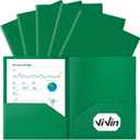 ViVin 12-Pack Green Plastic Folders with Pockets, Fits 8.5 x 11 Inch Letter Size Papers, Poly Folders with 2 Pocket, for Kids, Students, Teacher